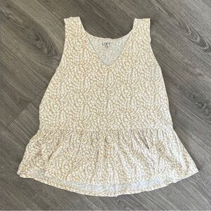 LOFT Leaf Print Sleeveless Peplum Tank Top Shirt Tan/Light Brown/Yellow XS